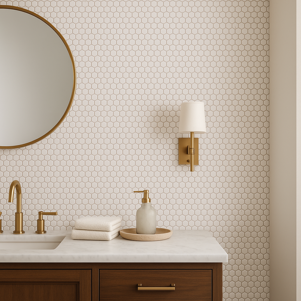 Festival Unglazed White Penny Porcelain Mosaic Tile - 11 x 11