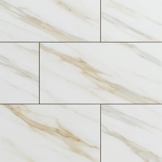 Montalcino Romana Bianca Porcelain Tile - 15 x 30, Matte Finish, Marble Look