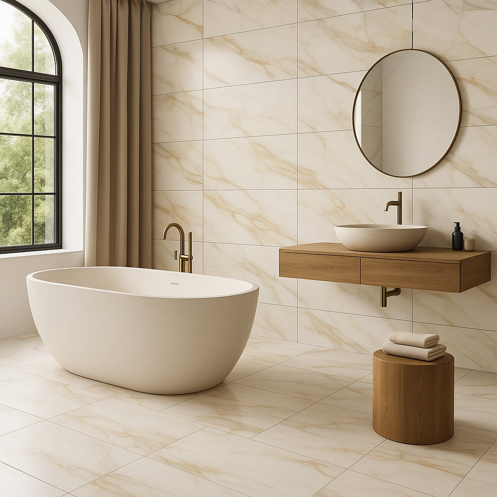 Montalcino Romana Bianca Porcelain Tile - 15 x 30, Matte Finish, Marble Look