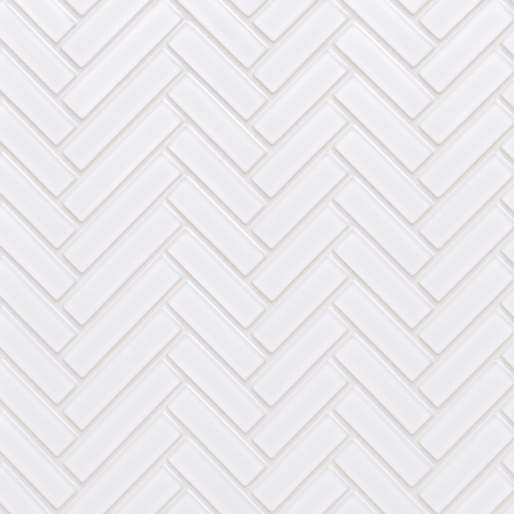 Pure Snow Herringbone Glass Mosaic Tile - 11 x 11 Polished White