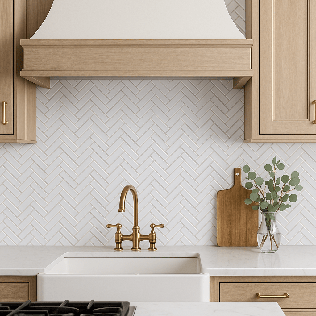 Pure Snow Herringbone Glass Mosaic Tile - 11 x 11 Polished White