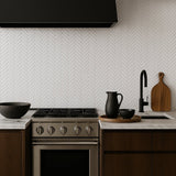 Pure Snow Herringbone Glass Mosaic Tile - 11 x 11 Polished White