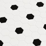 Festival White and Black Hexagon Polished Porcelain Mosaic Tile - 11 x 12