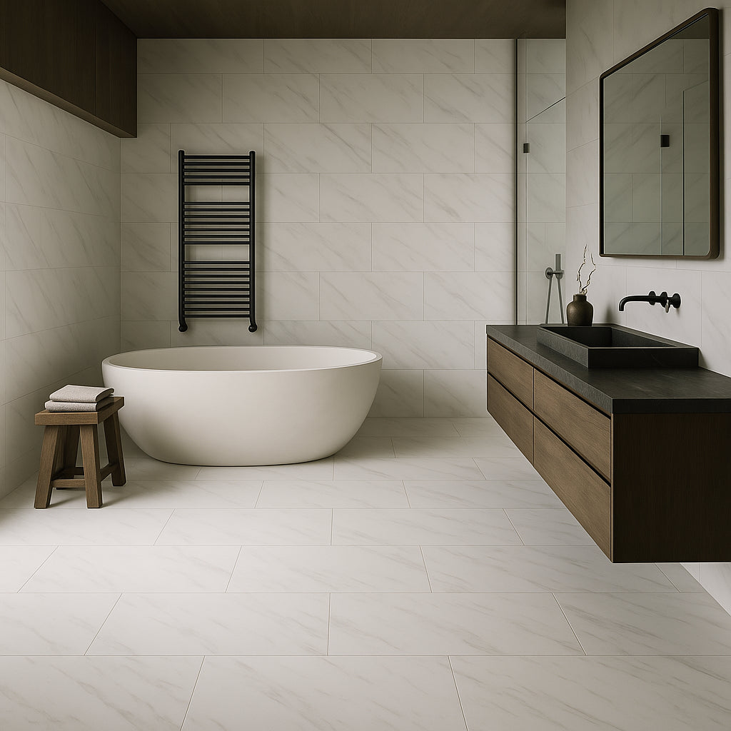 Pianetto Tauleto Bianco Polished Porcelain Tile - 12 x 24