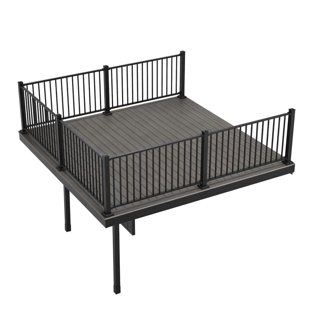 FORTRESS Apex Attached 12 ft. x 12 ft. Alaskan Driftwood PVC Deck Kit with Steel Framing and Aluminum Railing