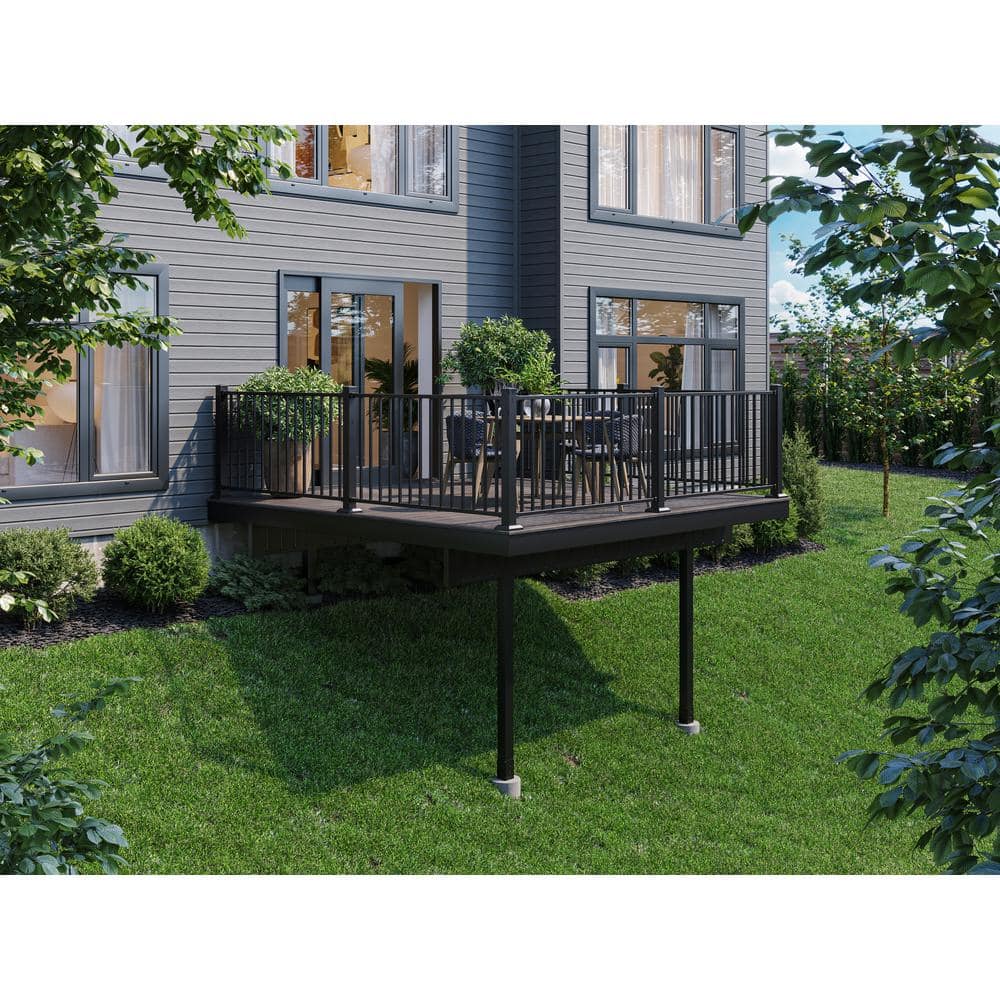 FORTRESS Apex Attached 12 ft. x 12 ft. Alaskan Driftwood PVC Deck Kit with Steel Framing and Aluminum Railing