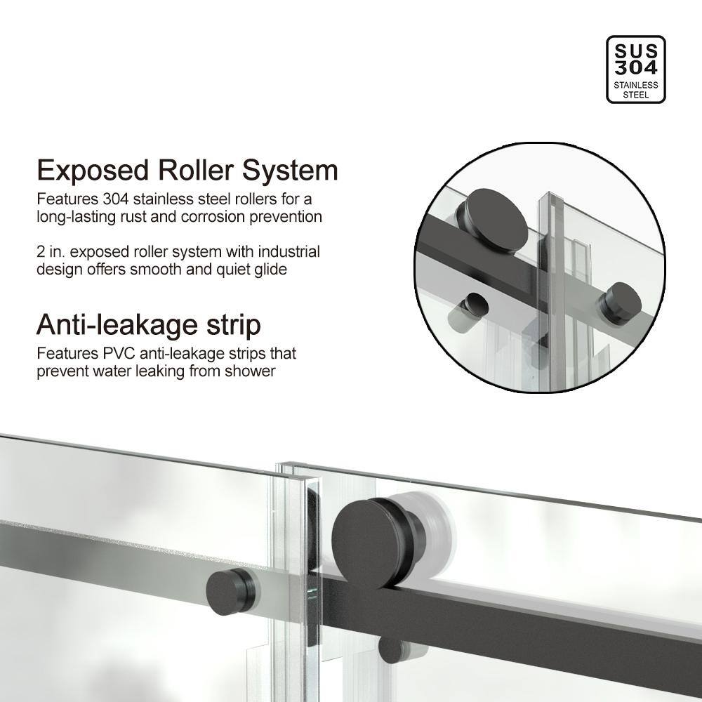 Unbranded 60 in. W x 76 in. H Sliding Frameless Shower Door in Matte Black Finish with Clear Glass