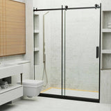 Unbranded 60 in. W x 76 in. H Sliding Frameless Shower Door in Matte Black Finish with Clear Glass