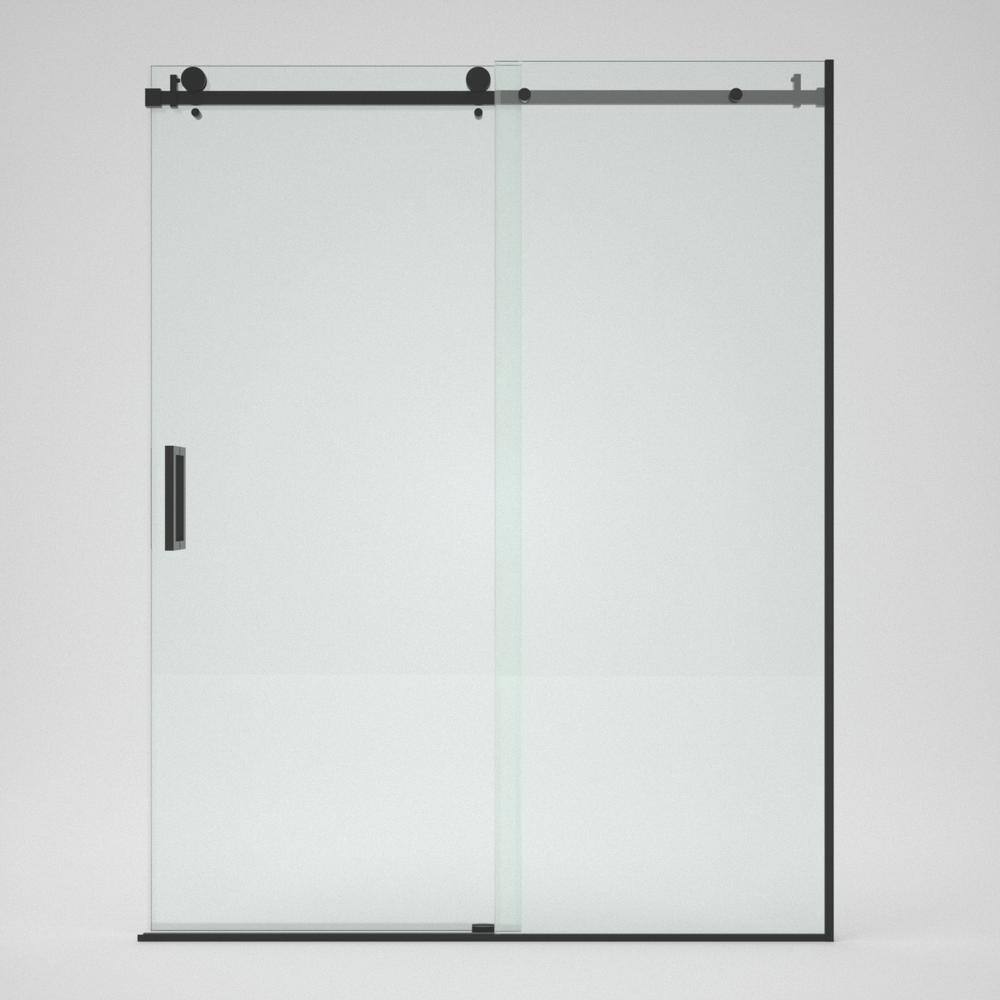 Unbranded 60 in. W x 76 in. H Sliding Frameless Shower Door in Matte Black Finish with Clear Glass