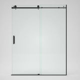 Unbranded 60 in. W x 76 in. H Sliding Frameless Shower Door in Matte Black Finish with Clear Glass