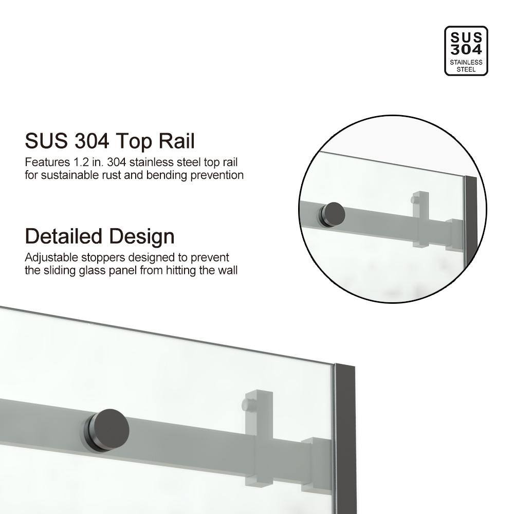Unbranded 60 in. W x 76 in. H Sliding Frameless Shower Door in Matte Black Finish with Clear Glass