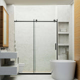 Unbranded 60 in. W x 76 in. H Sliding Frameless Shower Door in Matte Black Finish with Clear Glass