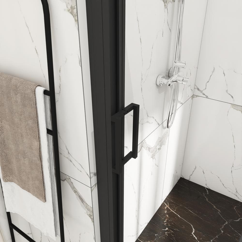 60 in. W x 70 in. H Sliding Semi-Frameless Shower Door in Matte Black Finish with Clear Glass
