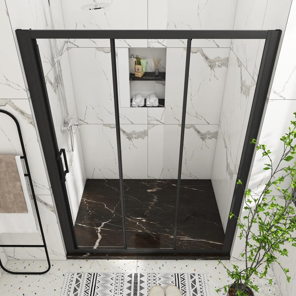 60 in. W x 70 in. H Sliding Semi-Frameless Shower Door in Matte Black Finish with Clear Glass