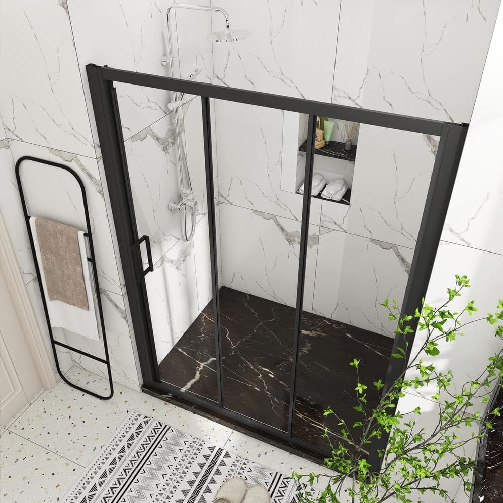 60 in. W x 70 in. H Sliding Semi-Frameless Shower Door in Matte Black Finish with Clear Glass