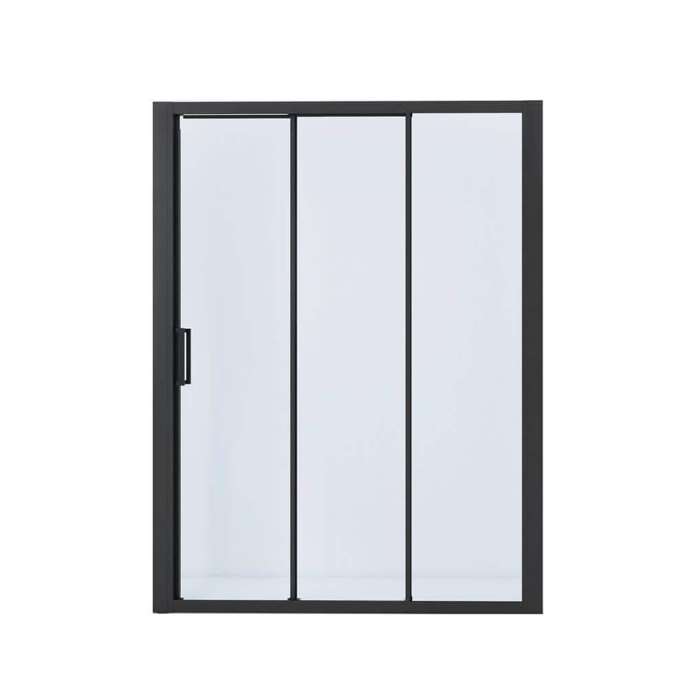 60 in. W x 70 in. H Sliding Semi-Frameless Shower Door in Matte Black Finish with Clear Glass