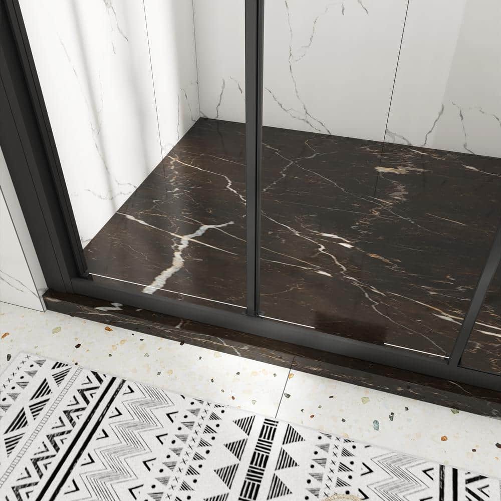 60 in. W x 70 in. H Sliding Semi-Frameless Shower Door in Matte Black Finish with Clear Glass