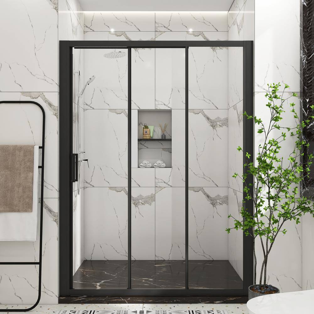 60 in. W x 70 in. H Sliding Semi-Frameless Shower Door in Matte Black Finish with Clear Glass