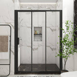 60 in. W x 70 in. H Sliding Semi-Frameless Shower Door in Matte Black Finish with Clear Glass