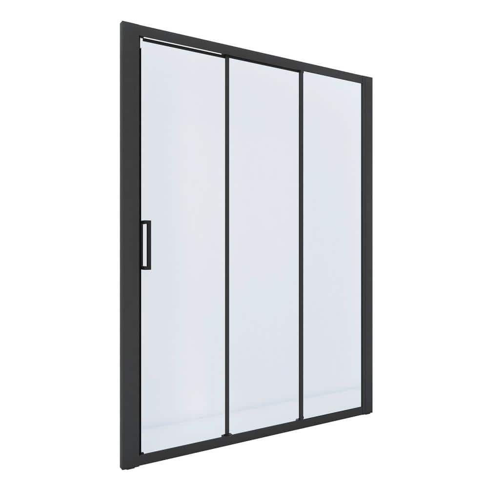 60 in. W x 70 in. H Sliding Semi-Frameless Shower Door in Matte Black Finish with Clear Glass