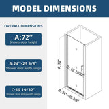 Unbranded 24 in. W x 72 in. H Pivot Semi-Frameless Shower Door in Chrome Finish with Clear Tempered Glass