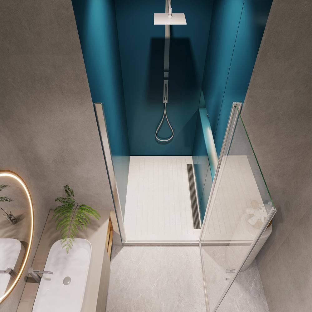 Unbranded 24 in. W x 72 in. H Pivot Semi-Frameless Shower Door in Chrome Finish with Clear Tempered Glass