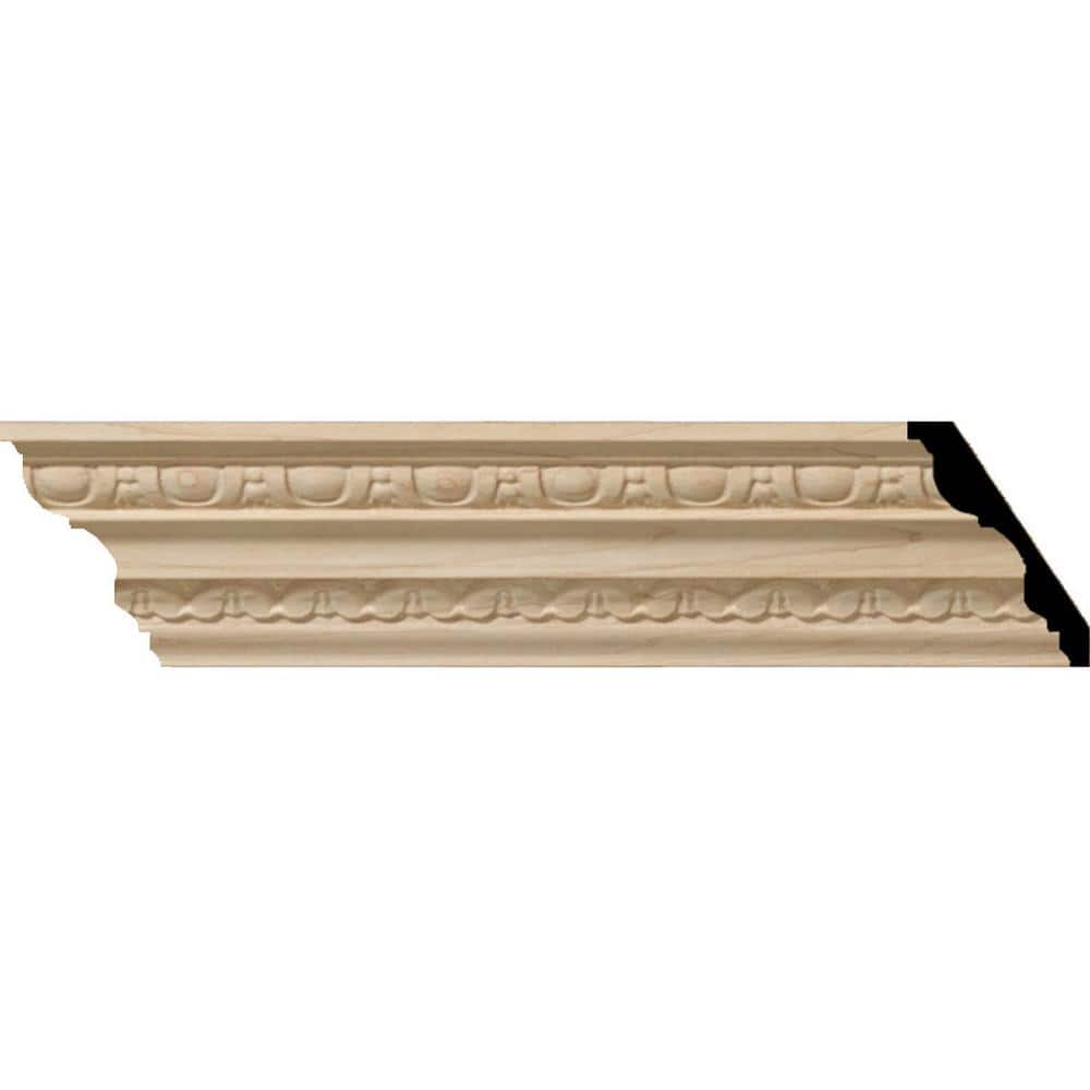 Ekena Millwork 2-1/4 in. x 94-1/2 in. x 3 in. Unfinished Wood Alder Bedford Carved Crown Moulding