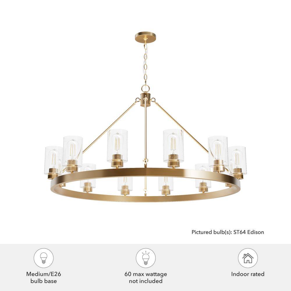 Hunter Hartland 12-Light Alturas Gold Wagon Wheel Chandelier with Clear Seeded Glass Shades