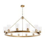 Hunter Hartland 12-Light Alturas Gold Wagon Wheel Chandelier with Clear Seeded Glass Shades