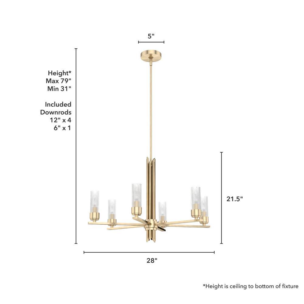 Hunter Gatz 6-Light Alturas Gold Candlestick Chandelier with Ribbed Glass Shades