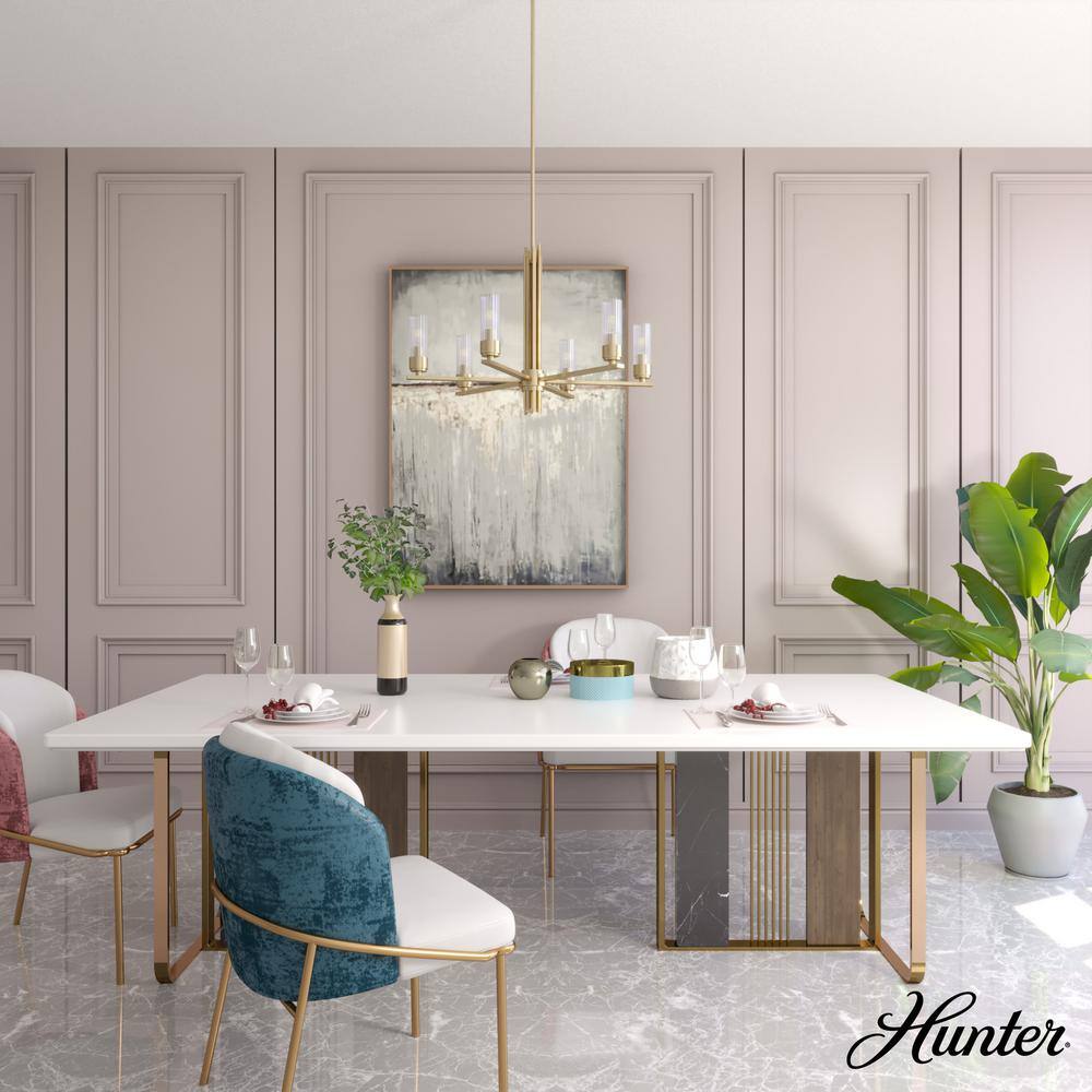 Hunter Gatz 6-Light Alturas Gold Candlestick Chandelier with Ribbed Glass Shades