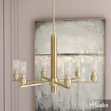 Hunter Gatz 6-Light Alturas Gold Candlestick Chandelier with Ribbed Glass Shades
