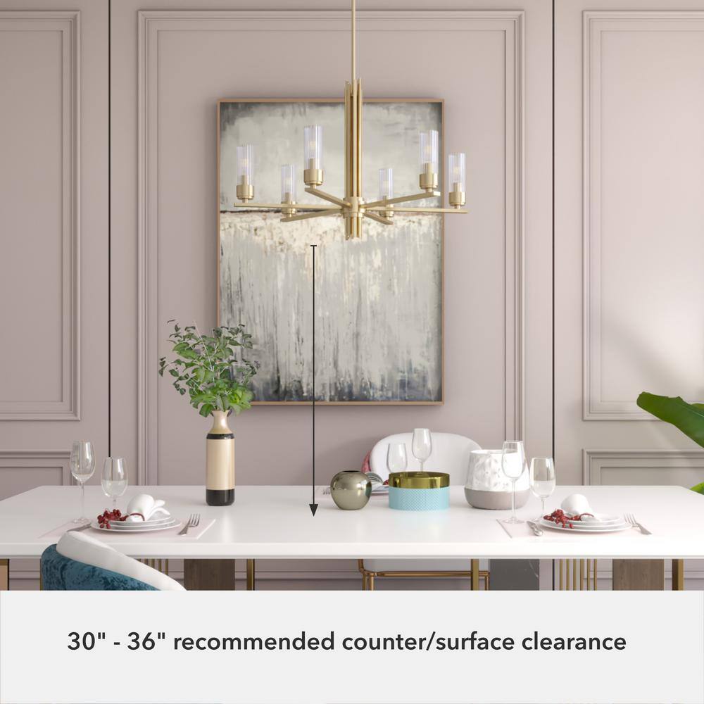 Hunter Gatz 6-Light Alturas Gold Candlestick Chandelier with Ribbed Glass Shades