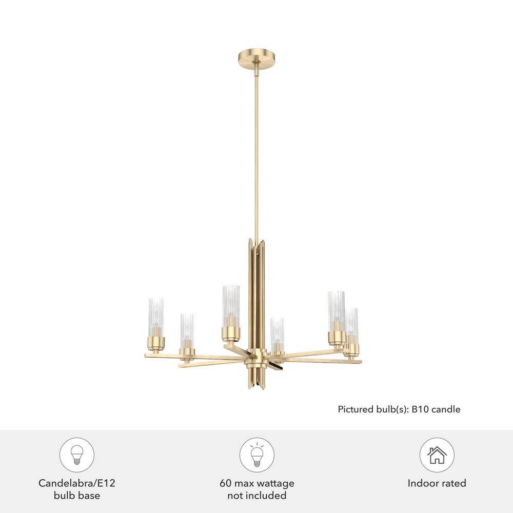 Hunter Gatz 6-Light Alturas Gold Candlestick Chandelier with Ribbed Glass Shades
