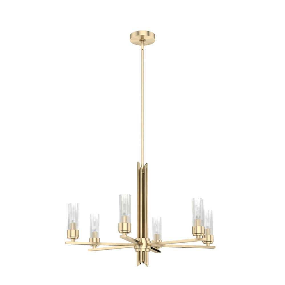 Hunter Gatz 6-Light Alturas Gold Candlestick Chandelier with Ribbed Glass Shades