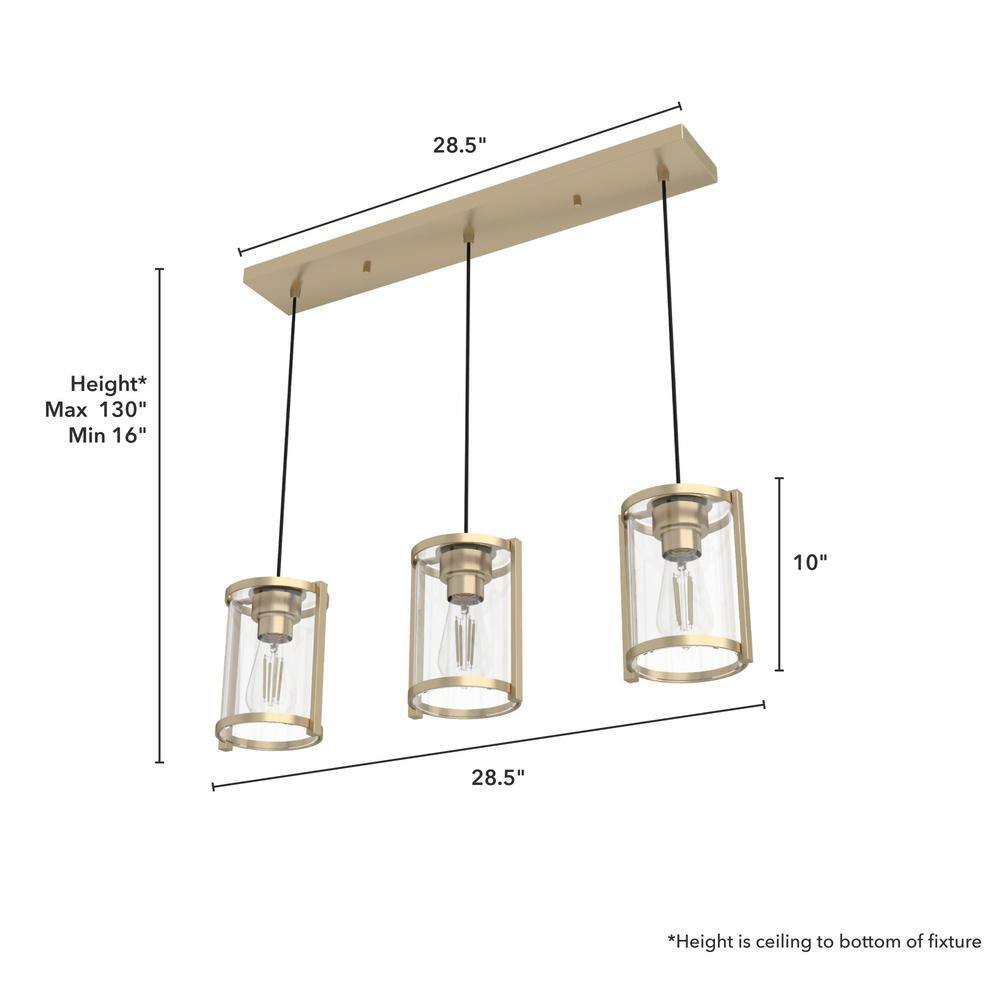 Hunter Astwood 3-Light Alturas Gold Island Chandelier with Clear Glass Shades Kitchen Light