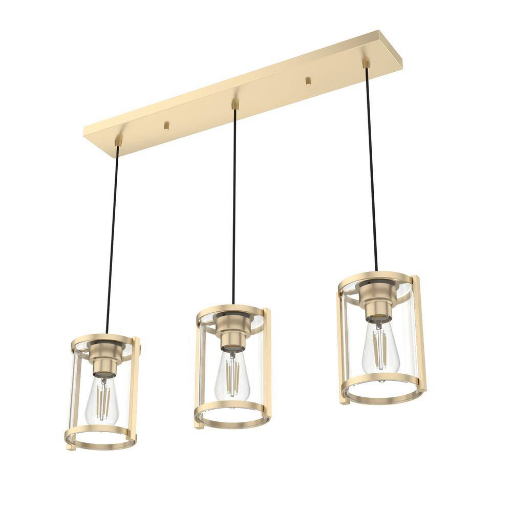 Hunter Astwood 3-Light Alturas Gold Island Chandelier with Clear Glass Shades Kitchen Light