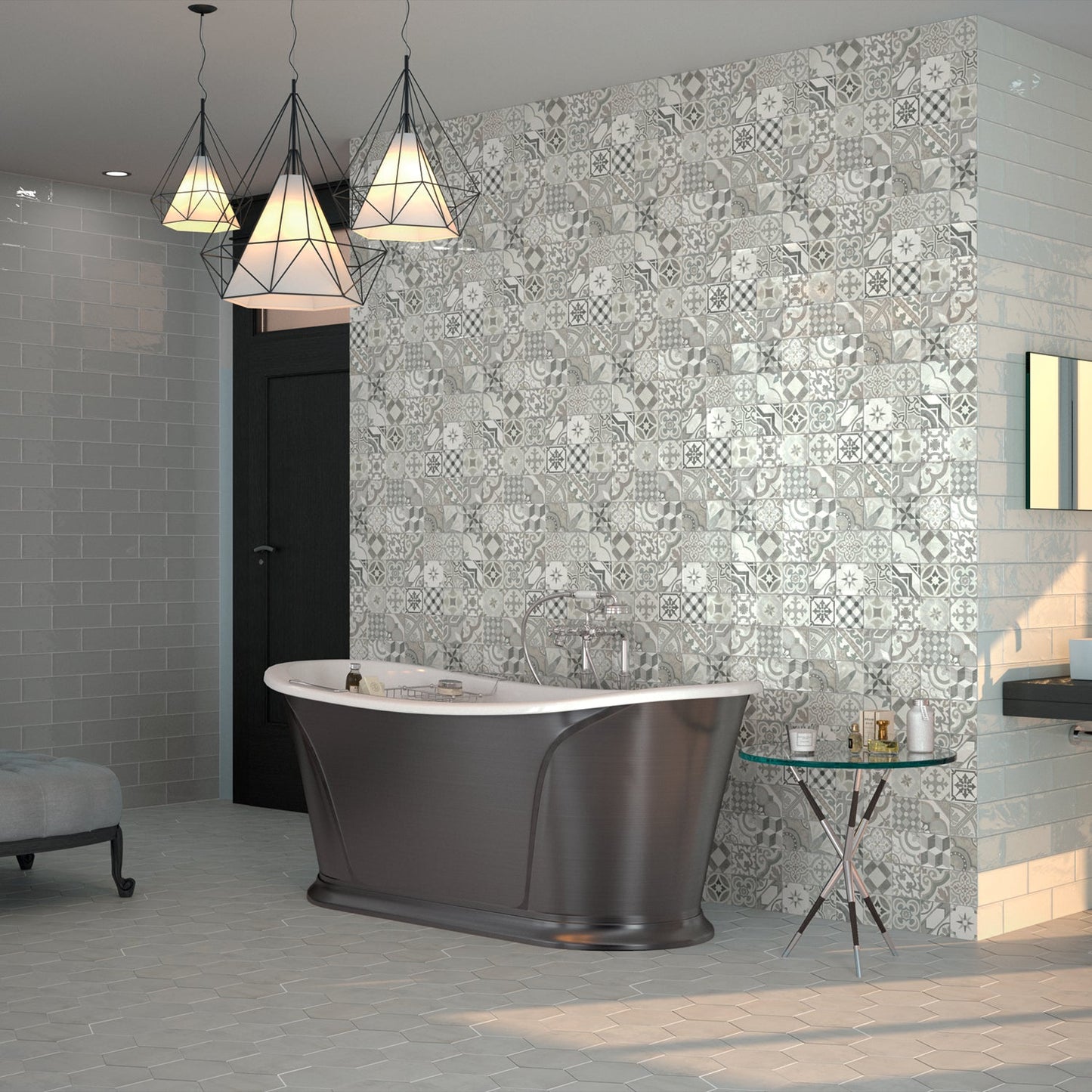 Santa Monica Cold Deco Gray 4x12 Polished Ceramic Wall Tile