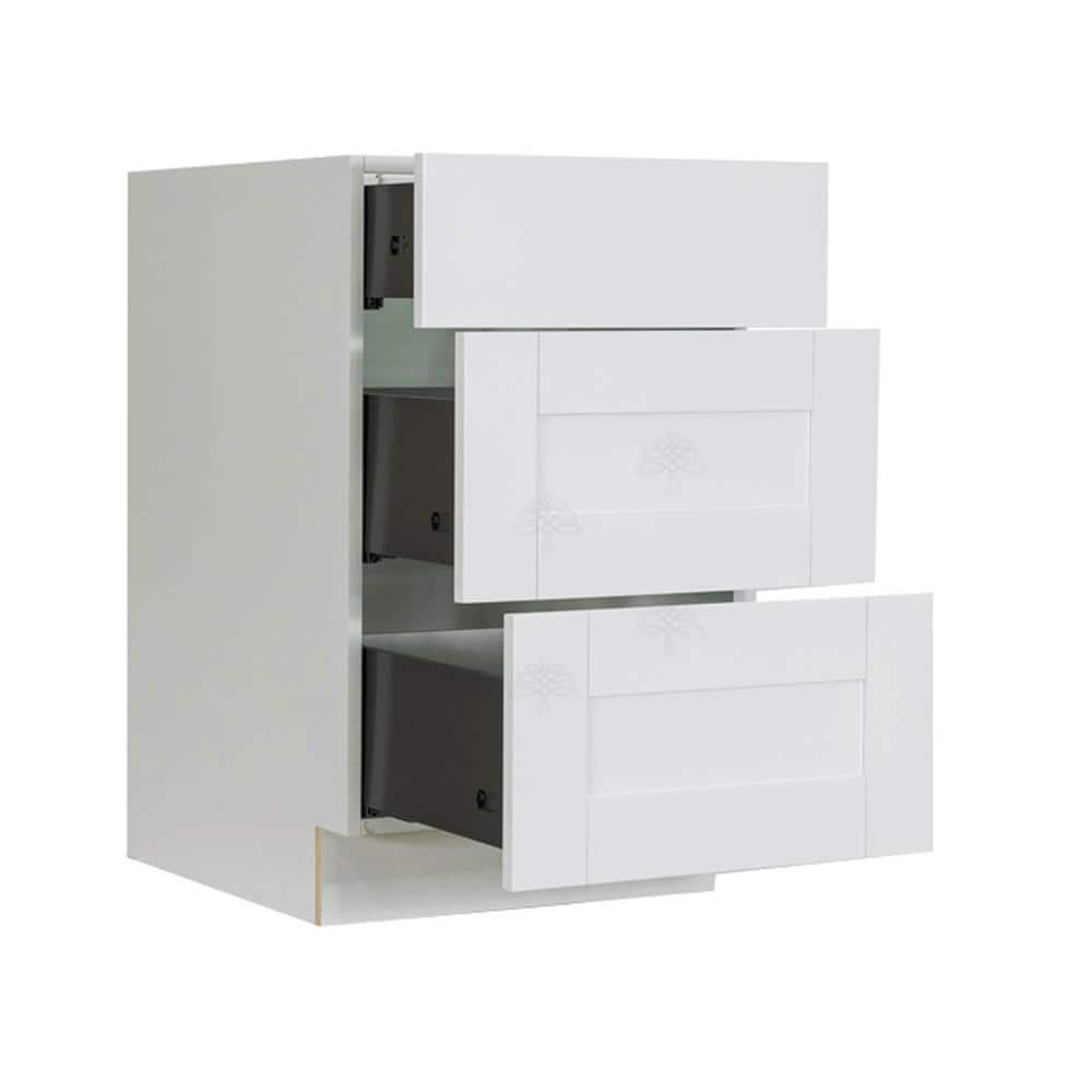 LIFEART CABINETRY Anchester Assembled 12x34.5x24 in. Base Cabinet with 3 Drawers in Classic White