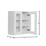 LIFEART CABINETRY Anchester White Plywood Glass Door Stock Assembled Wall Kitchen Cabinet (33 in. W x 36 in. H x 12 in. D)