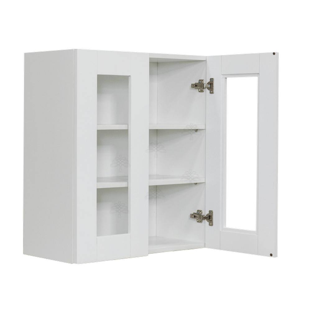 LIFEART CABINETRY Anchester White Plywood Glass Door Stock Assembled Wall Kitchen Cabinet (36 in. W x 36 in. H x 12 in. D)