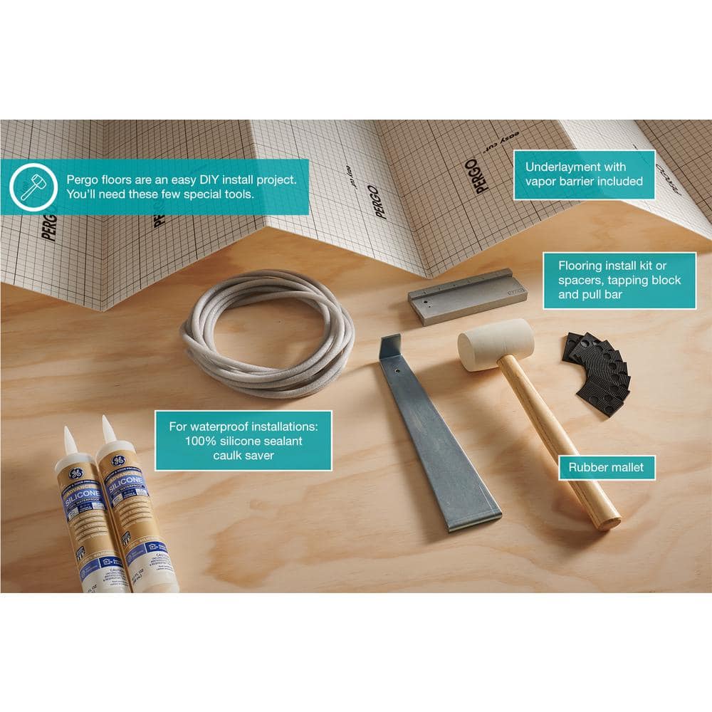 Pergo Defense+ Anderson Oak 14 mm T x 7.4 in. W Waterproof Laminate Wood Flooring (17.18 sqft/case)