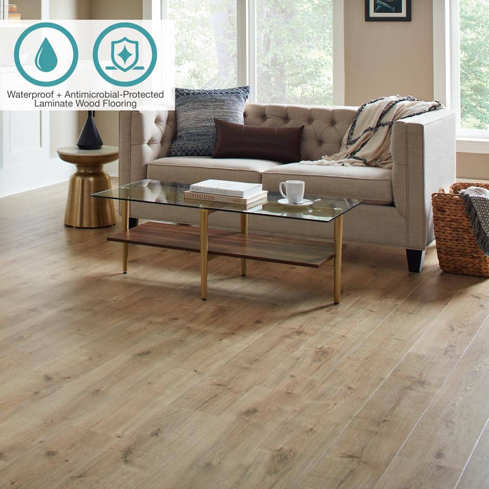 Pergo Defense+ Anderson Oak 14 mm T x 7.4 in. W Waterproof Laminate Wood Flooring (17.18 sqft/case)