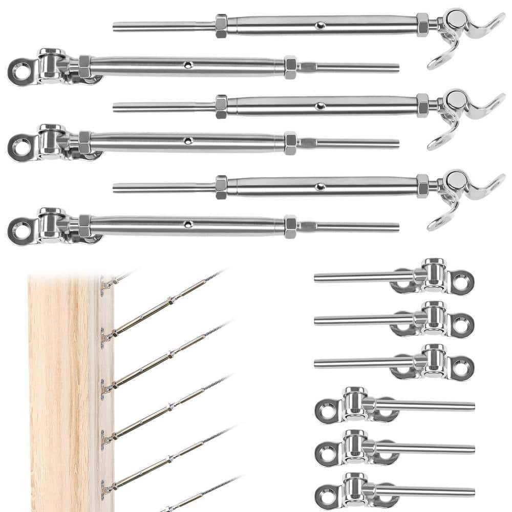 Angel Sar 6 Pairs 180° Adjustable Stainless Steel Cable Railing Kit, 1/8 in. Swage Toggle Turnbuckle Hardware