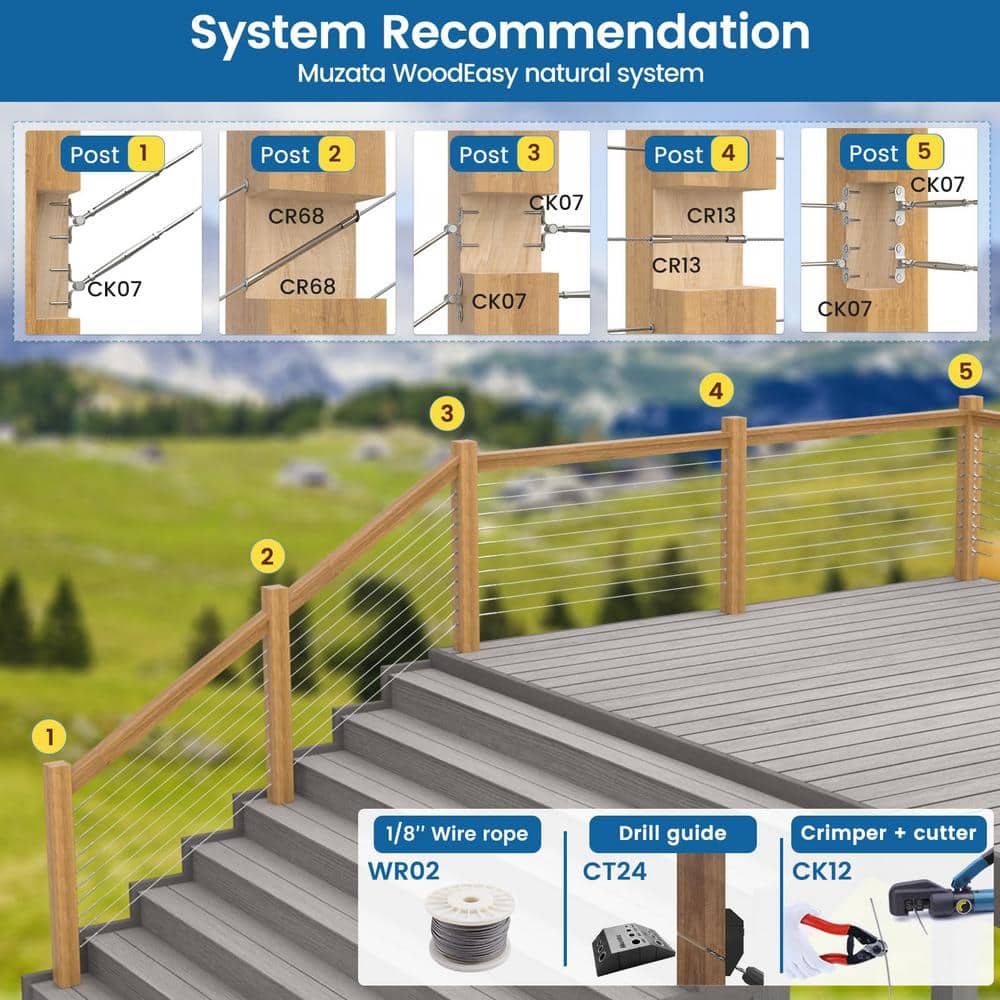 Angel Sar 6 Pairs 180° Adjustable Stainless Steel Cable Railing Kit, 1/8 in. Swage Toggle Turnbuckle Hardware
