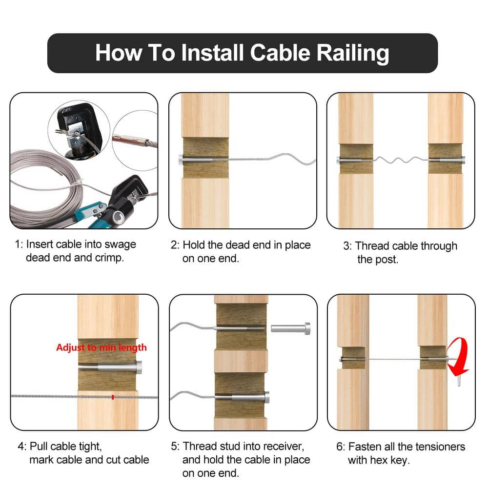 Angel Sar 10 Pairs Invisible Cable Railing kit, 1/8" Invisible Receiver & Swage Stud End for 2 x 2, 4" x 4" Wood/Metal Posts