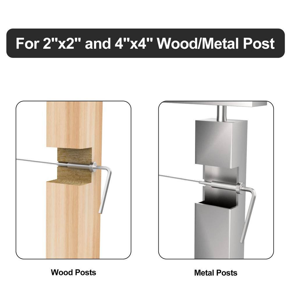 Angel Sar 10 Pairs Invisible Cable Railing kit, 1/8" Invisible Receiver & Swage Stud End for 2 x 2, 4" x 4" Wood/Metal Posts