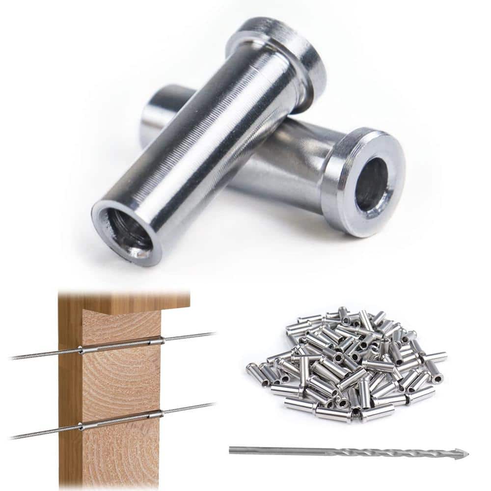 Angel Sar 100-Piece T316 Stainless Steel Cable Railing Sleeves, Protective Cover for 1/8 in. Wire Rope, Wood Posts
