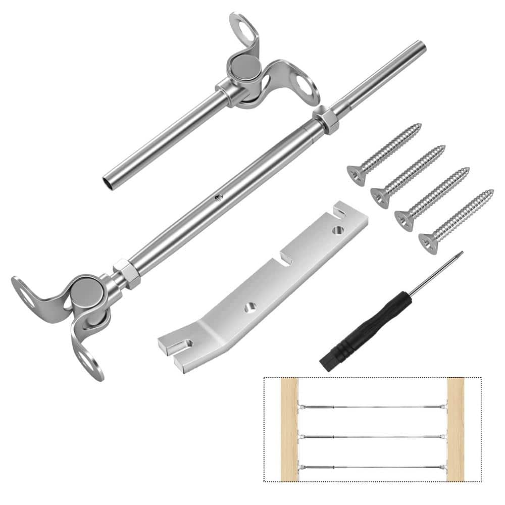 Angel Sar 20-Pair T316 SS Cable Railing Kit, 1/8 in. Swage Toggle, 180° Adjustable