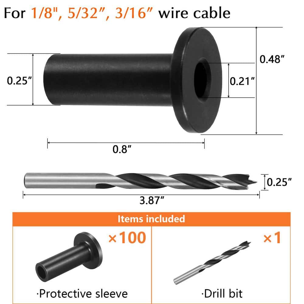 Angel Sar Marine Grade Stainless Steel Cable Protector Sleeves for 1/8 in. x 5/32 in. x 3/16 in. Wire Ropes (100-Pack)